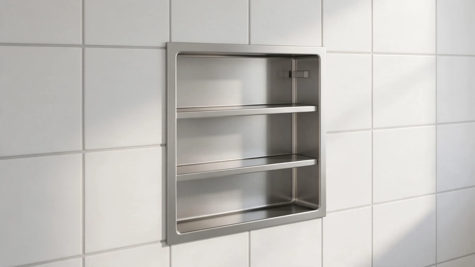 Illustrative render (AI-generated): shower niche